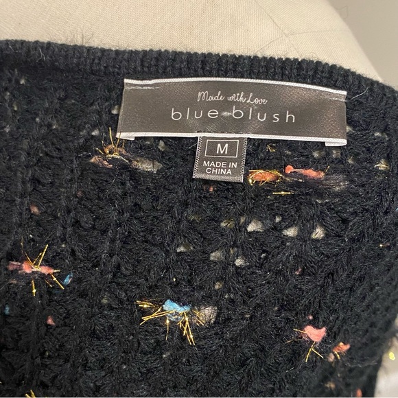 BLUE BLUSH Crochet Shaggy Fringe Multicolored Sweater Size Medium - Picture 14 of 14